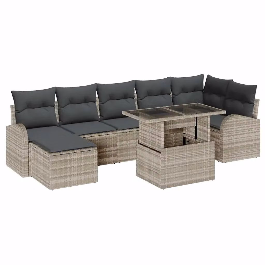 Set Divano da Giardino a L con Poltroncina e Tavolino vidaXL Grigio, 8 Pezzi – 2