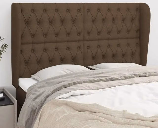 Testiera ad orecchio vidaXL in tessuto marrone con struttura in legno, L: 147 cm, P: 23 cm, H: 118/128 cm – 2