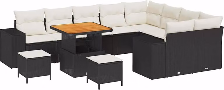Set Divano da Giardino con cuscino 12 pcs Nero polyrattan