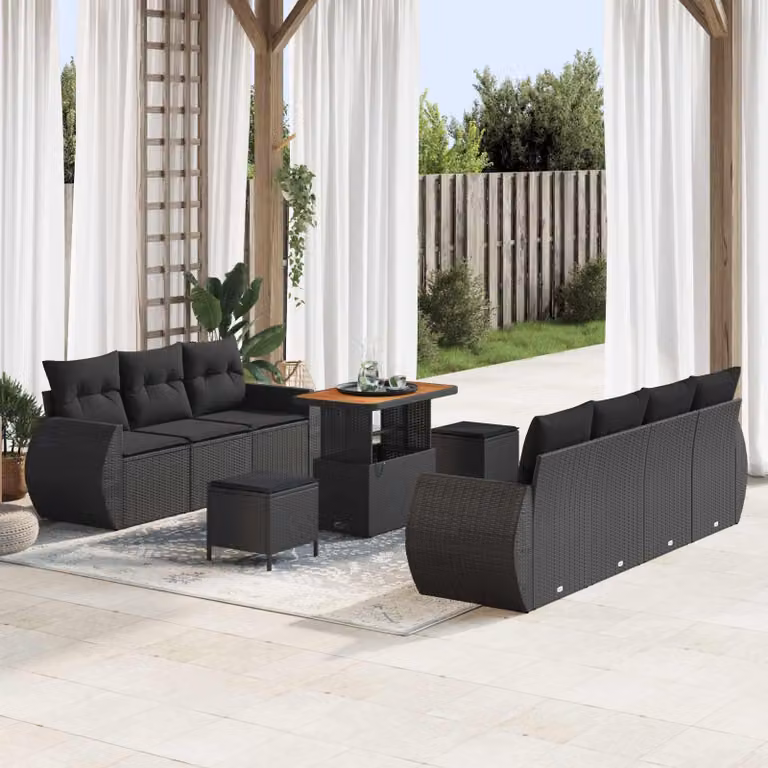 Maison Exclusive - Set divano da giardino con cuscini 10 pezzi in polyrattan nero