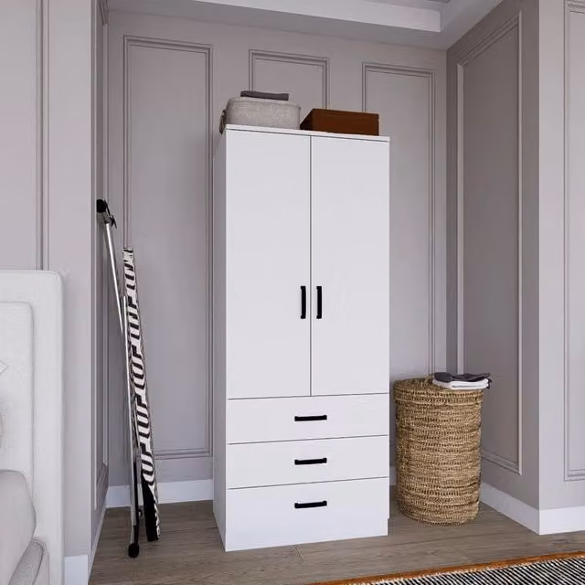 Armadio da camera da letto DMORA Sondrio con ante scorrevoli e cassetti interni, Bianco opaco, L: 60 cm, H: 175 cm – 1