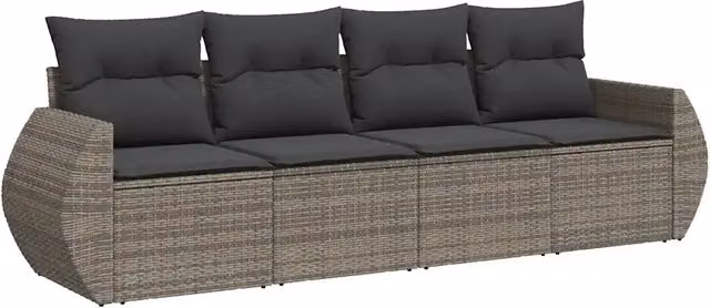 Set Divani da Giardino 4 pz | Set Salotto da Giardino con Cuscini in Polyrattan Grigio