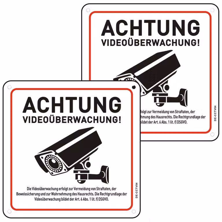 Pannello di segnalazione per videosorveglianza (15 x 15 cm) - In alluminio riflettente, con indicazione di conformità al GDPR, confezione da 2 pezzi