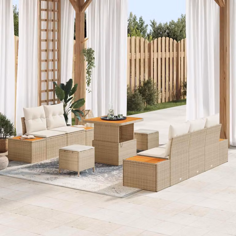vidaXL Set Divano da Giardino 8 pz Beige con Cuscini e Tavolino da Esterno