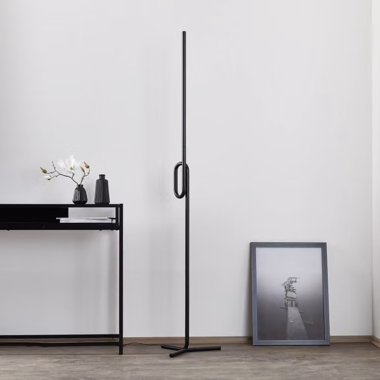 Foscarini Lampada da terra di design Tobia terra, dimmerabile, Nero, Soggiorno / Sala da pranzo, Alluminio, Design, Lampada da terra