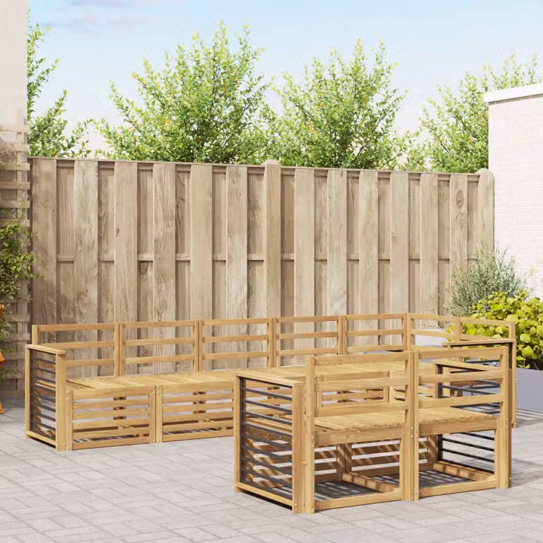 Set di divani da esterno vidaXL 8 pz in legno di acacia massello con cuscini bianchi e marroni per giardino e terrazza