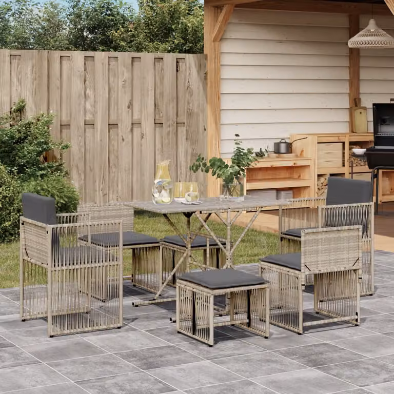 Set da pranzo da giardino vidaXL in polyrattan grigio con 7 pezzi