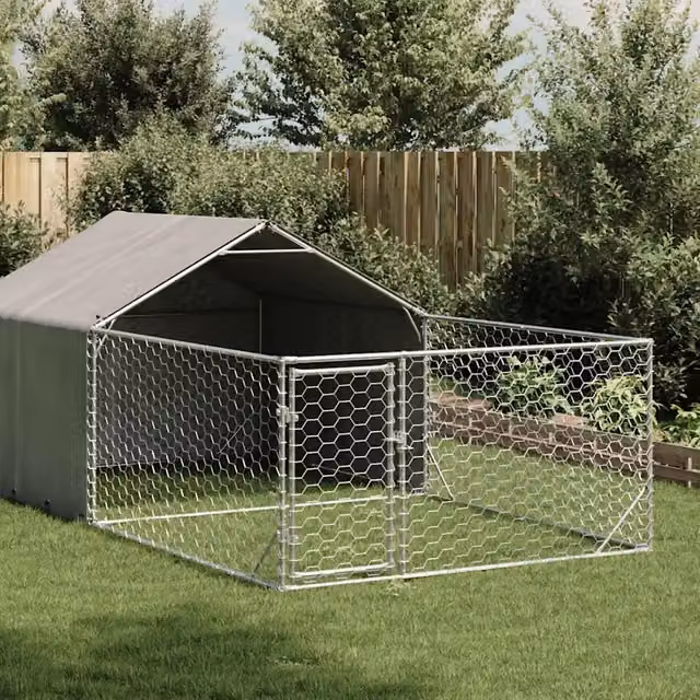 Cuccia per cani da esterno con recinto vidaXL in acciaio zincato argento L: 7 m, P: 2 m, H: 1,5 m