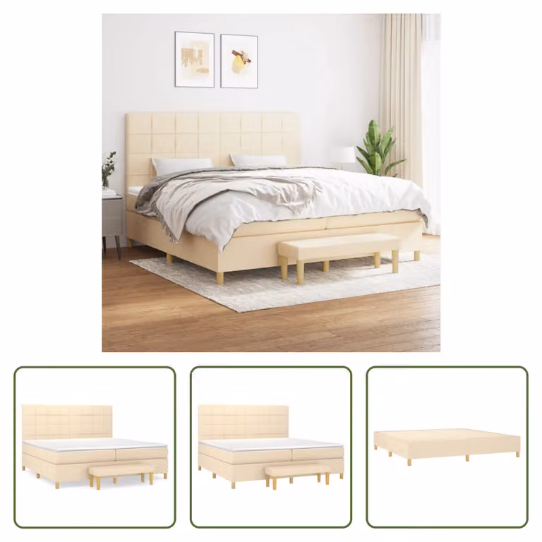 The Living Store Letto a molle con materasso crema 200x200 cm in tessuto