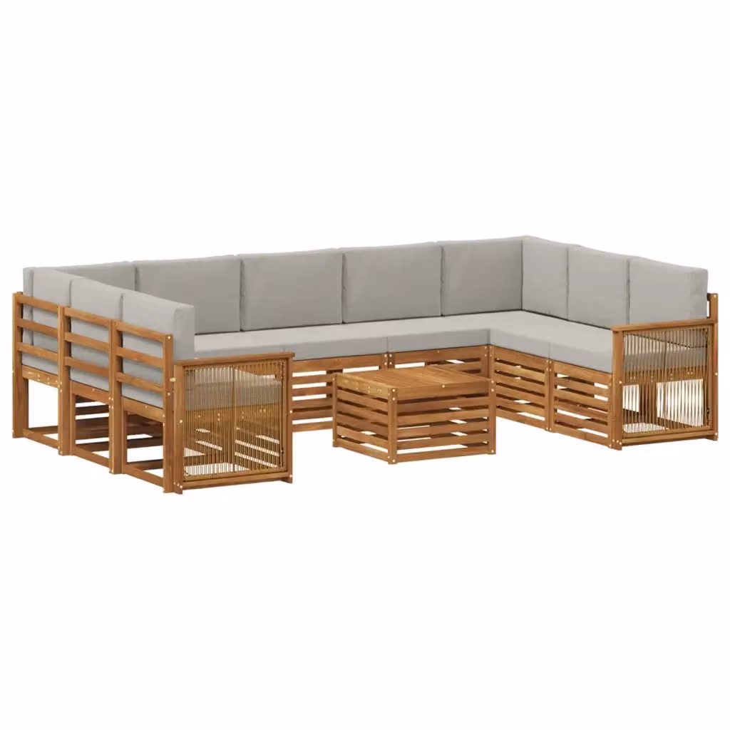 Set di divani da esterno vidaXL in legno di acacia con cuscini beige e grigio chiaro – 2