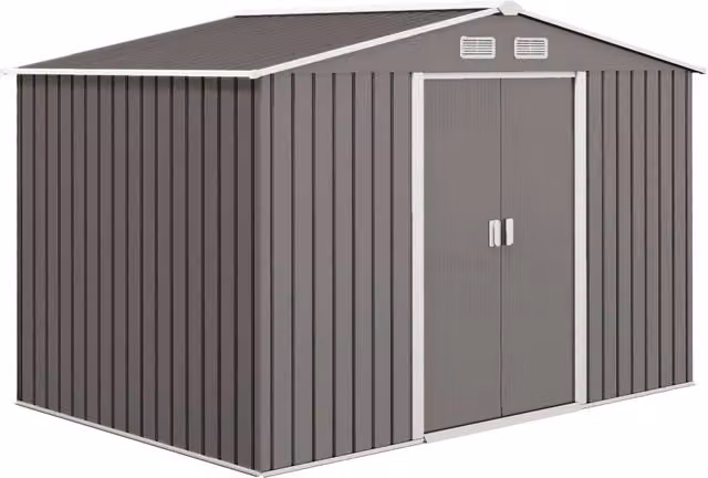 Casetta da giardino in metallo 277x195x192 cm grigia con fondazione e porte scorrevoli