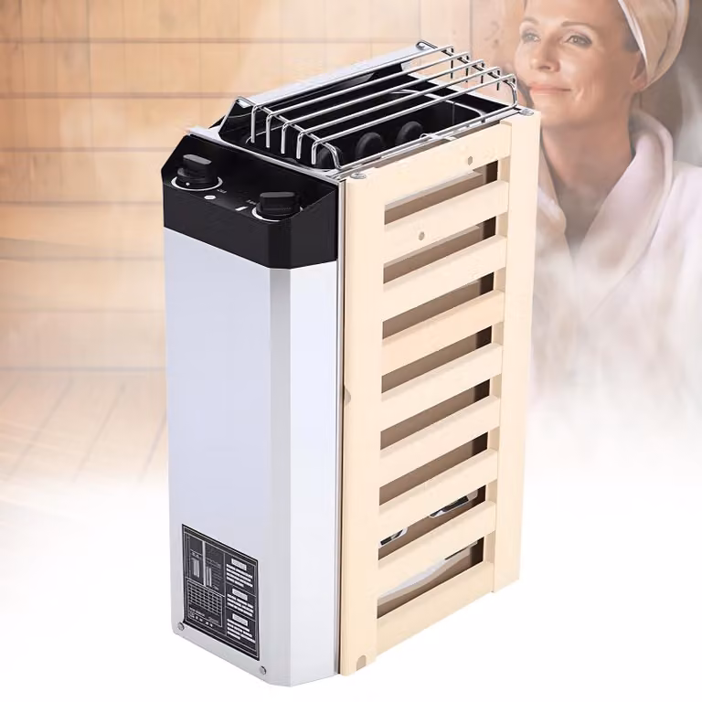 Stufa per sauna, 3,6 kW, 220 V, acciaio inossidabile, legno composito, controllo della temperatura