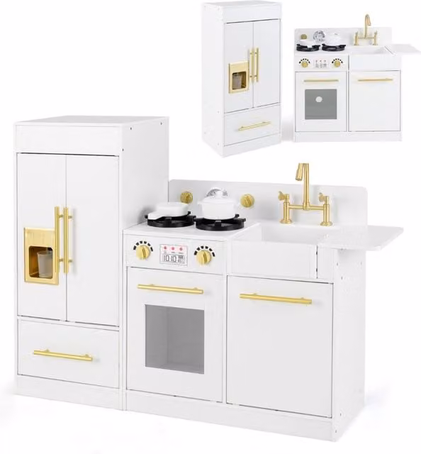 Set da cucina giocattolo in legno Design Mania con frigorifero e lavastoviglie per bambini, Bianco, L 81 cm x P 36 cm x H 70,5 cm
