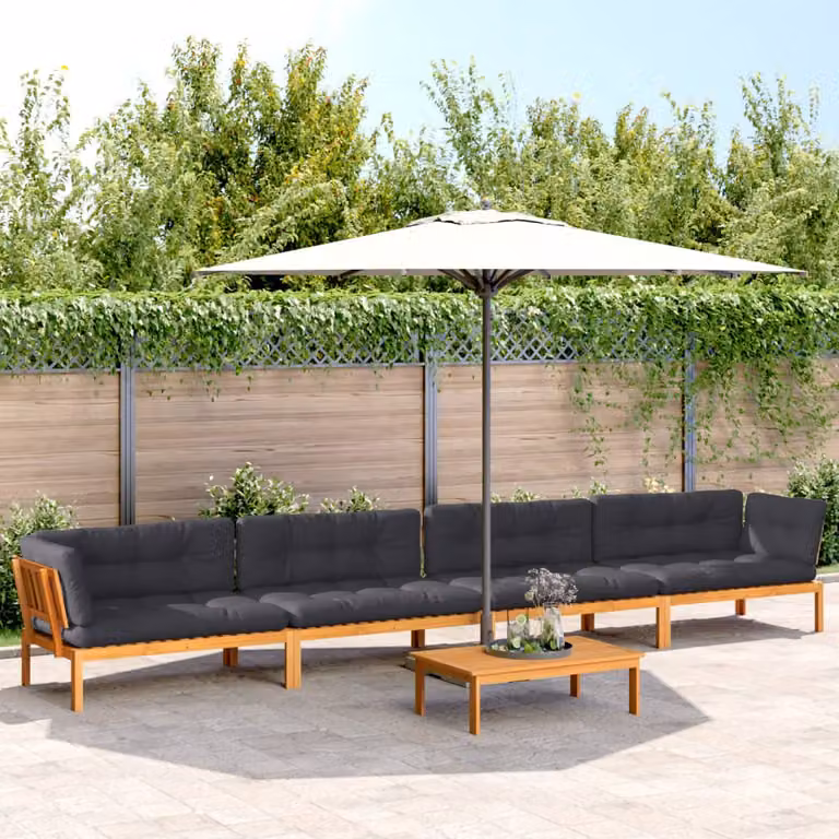 Set Divano da Giardino a L vidaXL in Legno di Acacia con Cuscini Inclusi, Colore Antracite, Marrone e Grigio