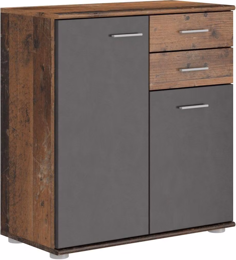 Masseno Comò MICHELE 71 cm Credenza con 2 cassetti e 2 ante per soggiorno camera da letto Moderno 71x35x75 cm Marrone / Grigio chiaro