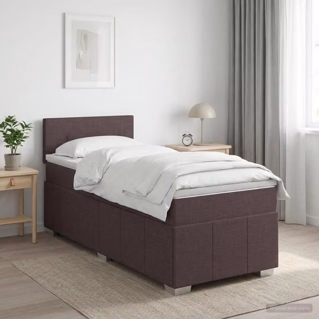 Letto box spring con materasso vidaXL in tessuto marrone e bianco, con base a sollevamento e molle a tasche, L/P: 90 x 200 cm