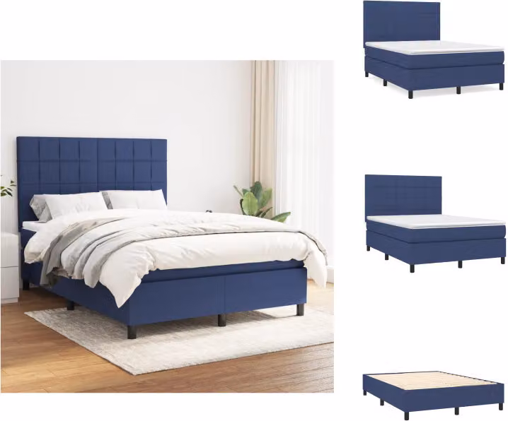 vidaXL Letto a molle con materasso blu 140x190 cm in tessuto - Letti & strutture letto