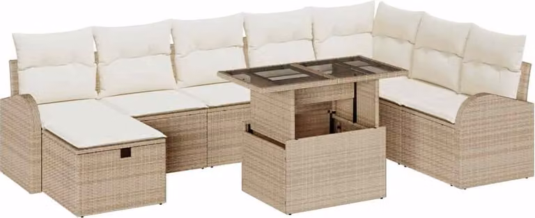 Set Divano da Giardino con cuscino 9 pcs Beige Poly Rattan