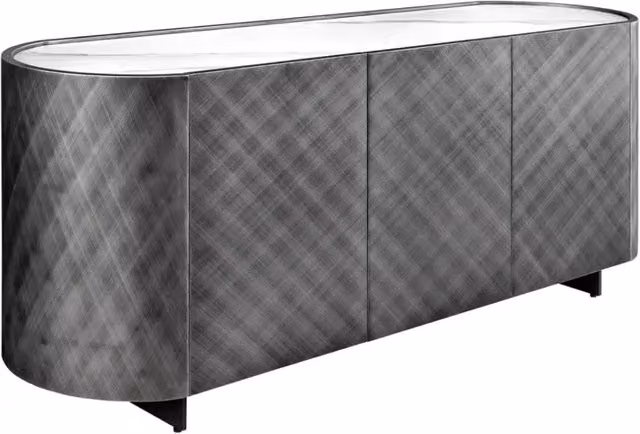 Buffet moderno Meublorama Collezione MILANO con 3 porte e 1 cassetto, colore grigio e marmo bianco, L: 150 cm