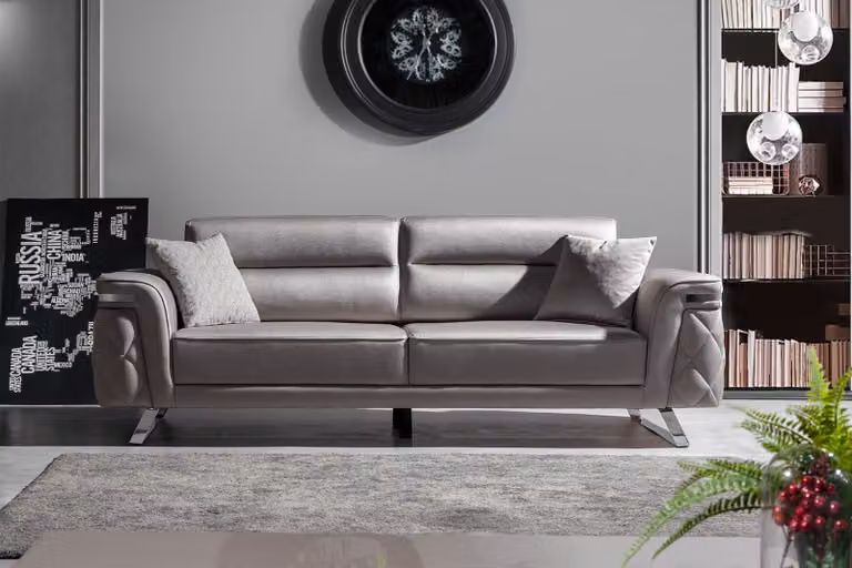 Exlusiver Grauer 3-Sitzer Wohnzimmer Sitzcouch Luxuriöse Möbel