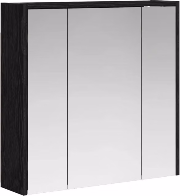 Mobiletto da bagno moderno con specchio e ante a battente, colore nero opaco, L: 63,5 cm, P: 16 cm, H: 62,5 cm