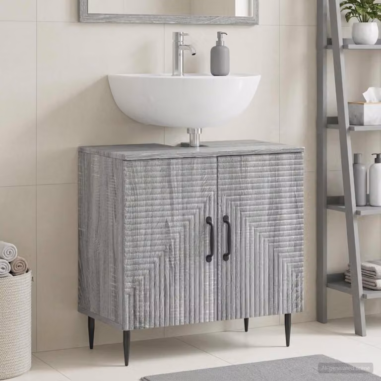 Armadio per lavabo da bagno vidaXL HAARLEM Sonoma grigio e nero con ante a battente e design moderno