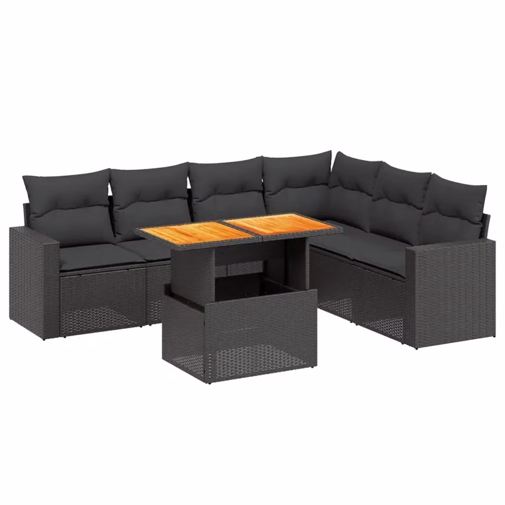 Set Divani da Giardino a L vidaXL in Polyrattan Nero con 7 Cuscini e Tavolino da Esterno – 2