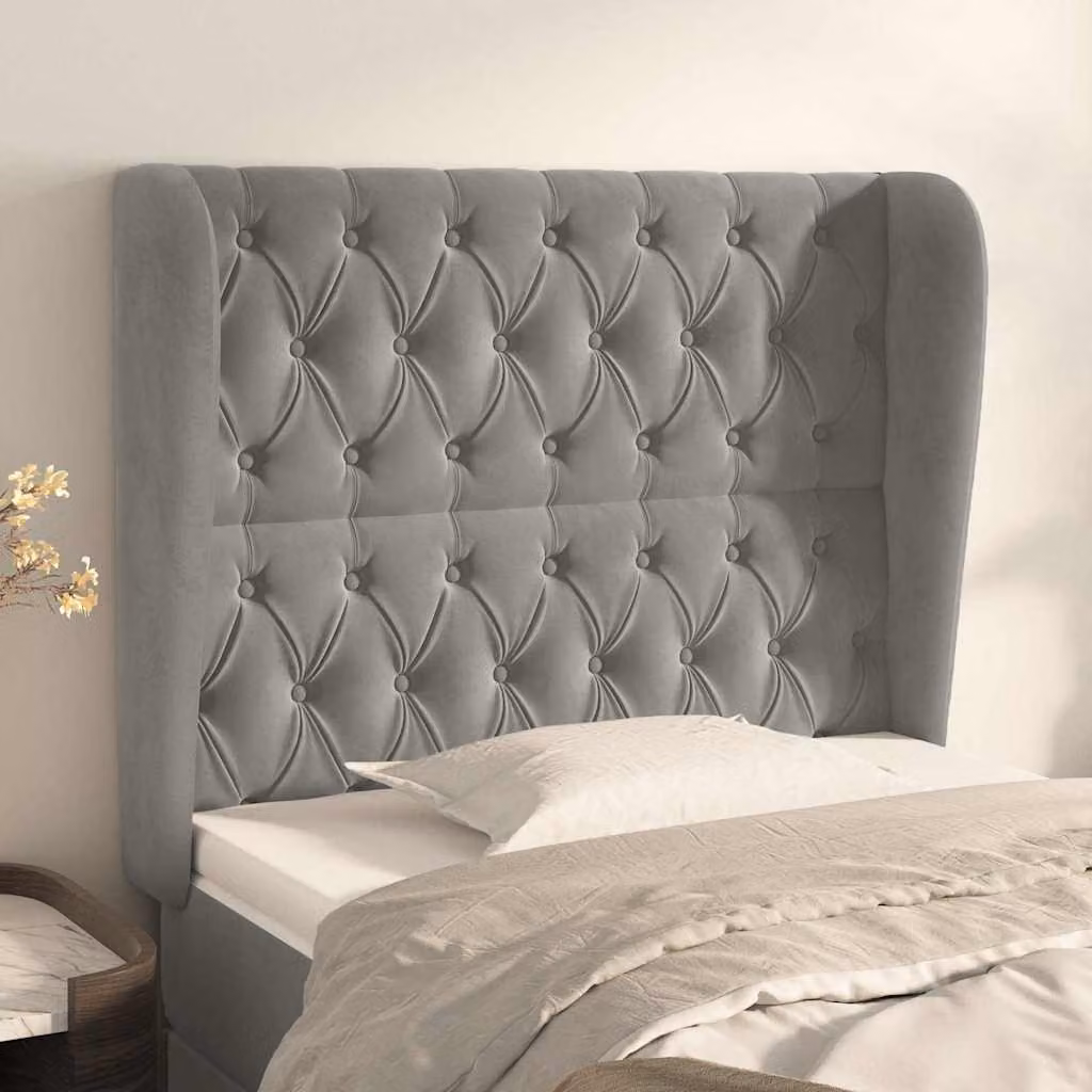 Testiera ad orecchio vidaXL in velluto grigio chiaro, L: 103 cm, P: 23 cm, H: 118-128 cm