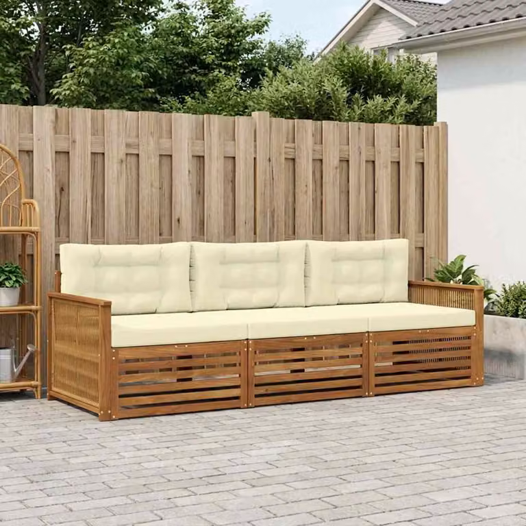 Set di divani da esterno vidaXL in legno di acacia con cuscini, beige e bianco