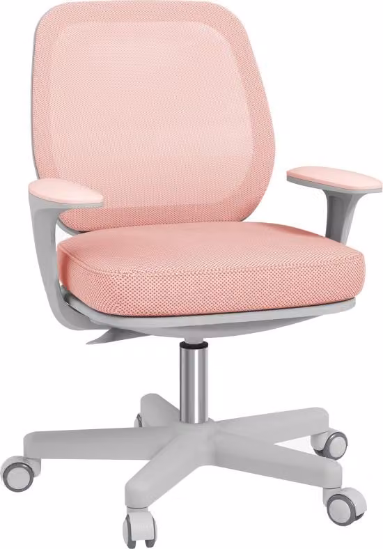Sedia da ufficio Moonbite, colore rosa, con schienale in rete traspirante, regolabile in altezza, dotata di rotelle con sistema di bloccaggio, pistone a gas stabile, dimensioni 55 x 48 cm, realizzata in poliestere, colore rosa
