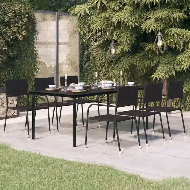 Tavolo da pranzo da giardino vidaXL nero in acciaio e vetro L: 200 cm, P: 100 cm, H: 74 cm