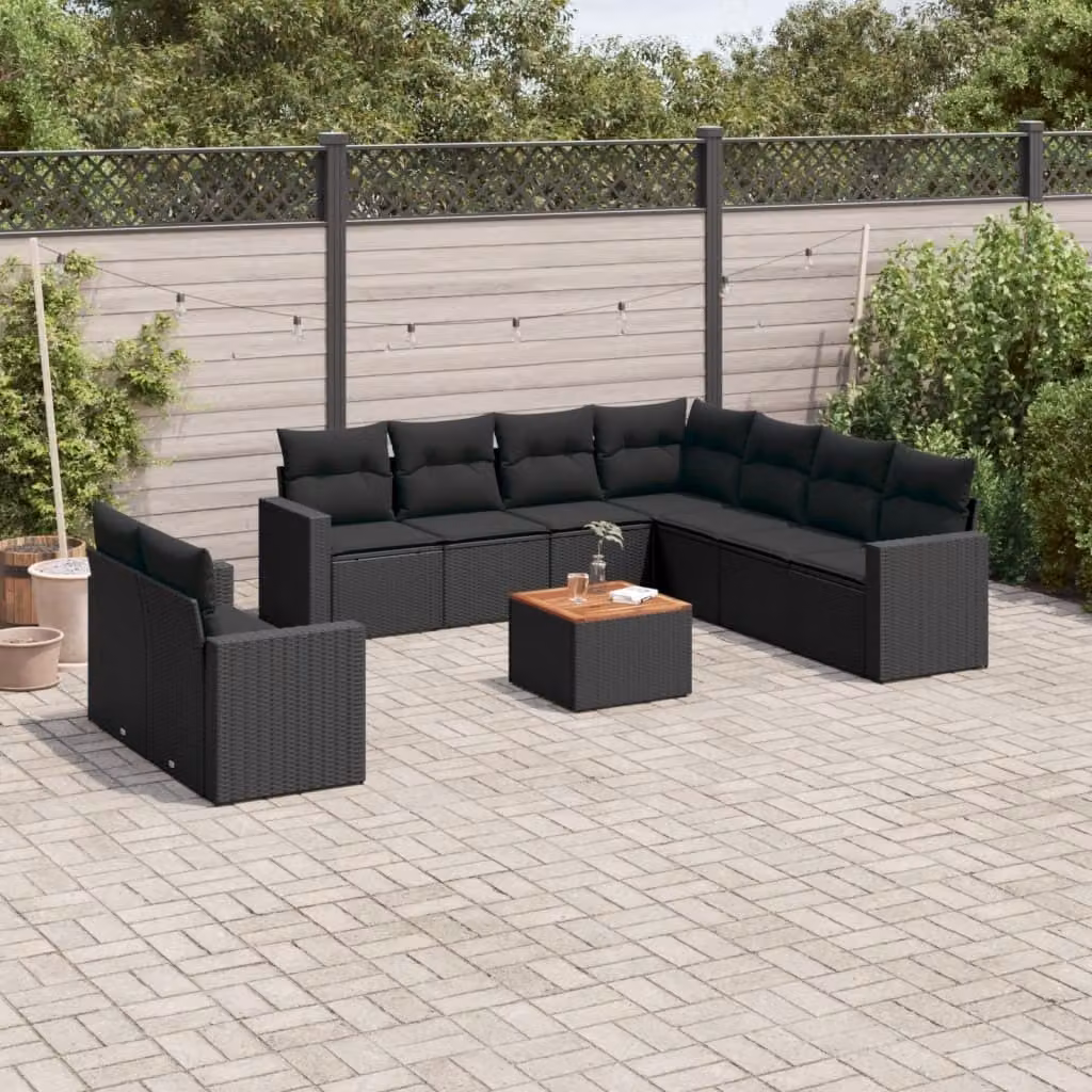 Maison Exclusive - Set da giardino 10 pezzi con cuscini in polyrattan nero