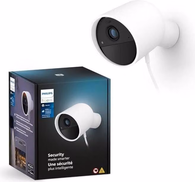 Telecamera di sorveglianza Philips Hue Secure, HD 1080P, interna ed esterna, controllo tramite app, crittografata, bianca