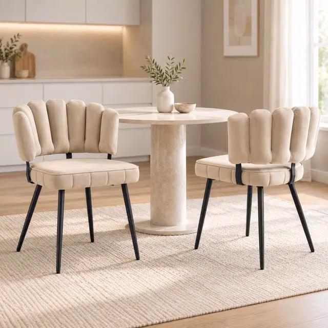 Sedia da pranzo ULEVR con schienale a ventaglio in velluto nero e gambe in metallo, altezza 80 cm