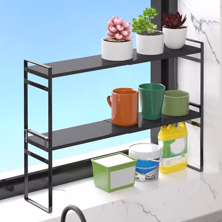 Organizzatore per scaffali della cucina, set da 2, colore nero, estensibile da 35 a 60 cm