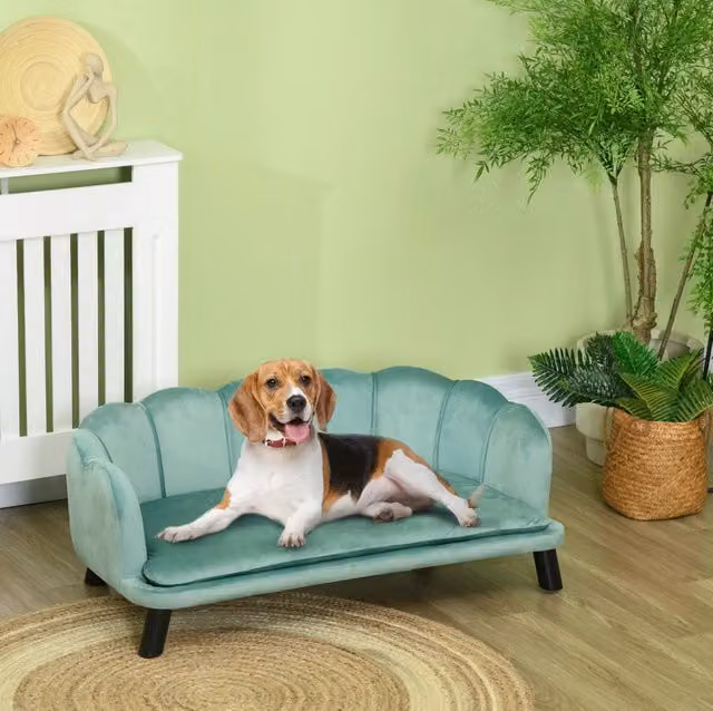 Divanetto per cani ULEVR 98,5x60,5x35,5 cm con schienale e braccioli, gambe in legno massello, verde