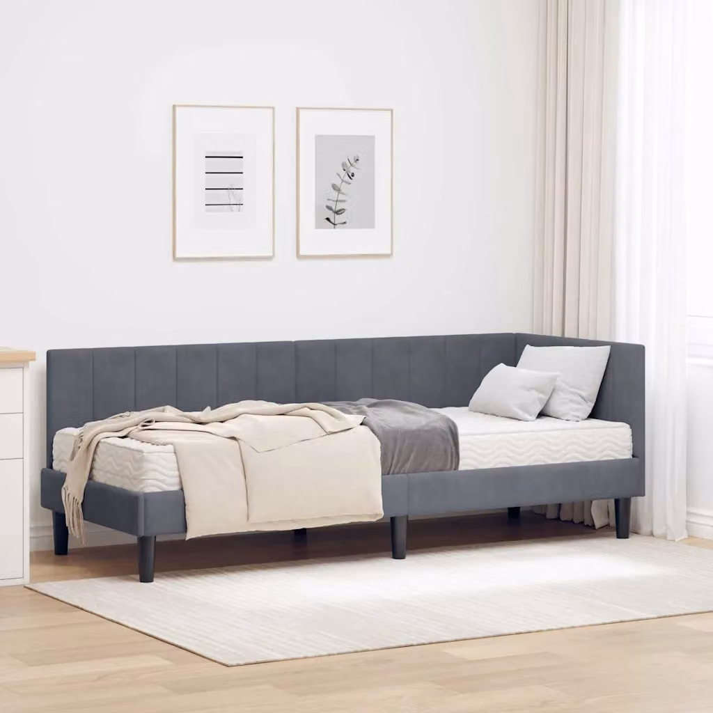vidaXL Struttura Letto Angolare in Velluto Grigio con 2 Materassi in Schiuma L/P/H: 140 x 200 x 80 cm – 1