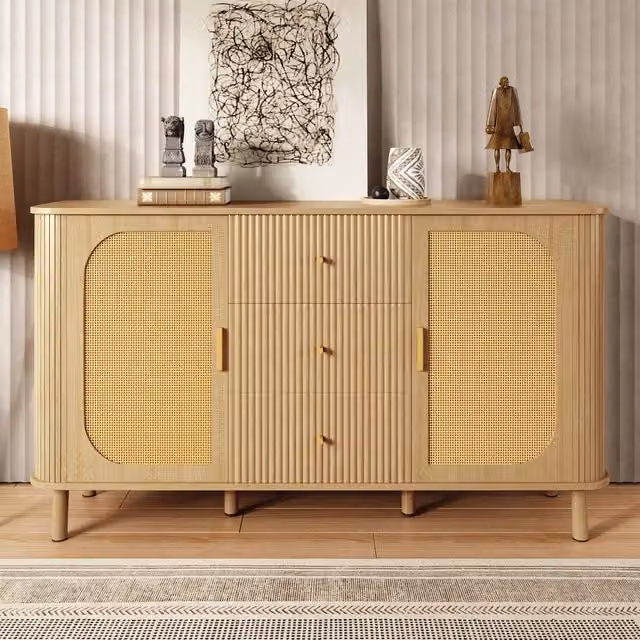 Credenza moderna con cassetti e ripiani - Zephmum - Gambe in metallo effetto legno