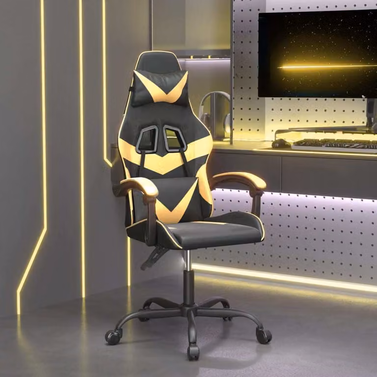 The Living Store Sedia da gioco girevole in ecopelle nera e oro