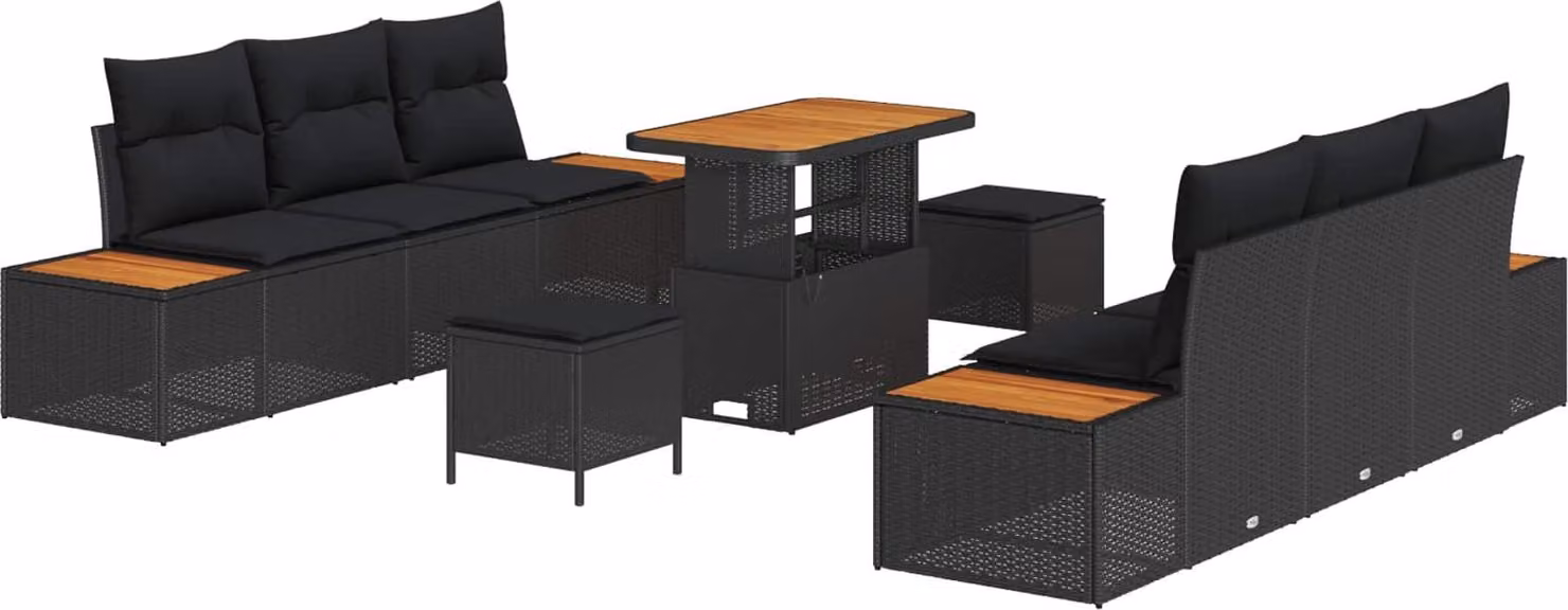 Set Divano da Giardino 9 pcs Nero polyrattan