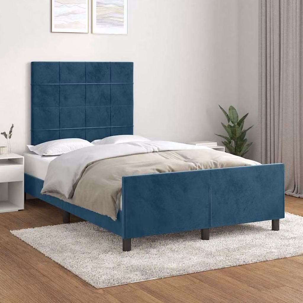 vidaXL Giroletto in Velluto Blu con Struttura in Legno di Larice L/P/H: 120 x 200 x 126 cm – 1
