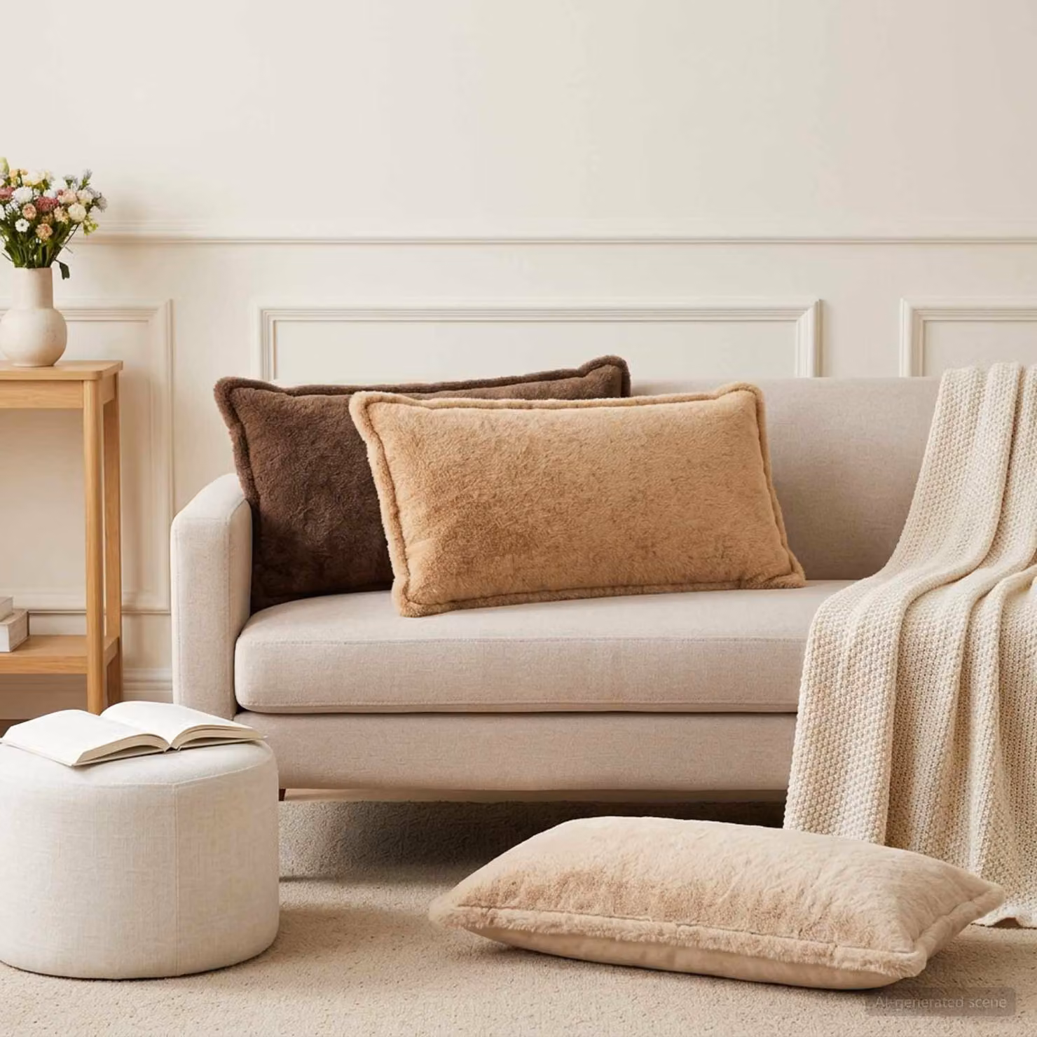 Set di 12 federe vidaXL HOUTEN in ecopelliccia beige, L 80 x P 40 cm
