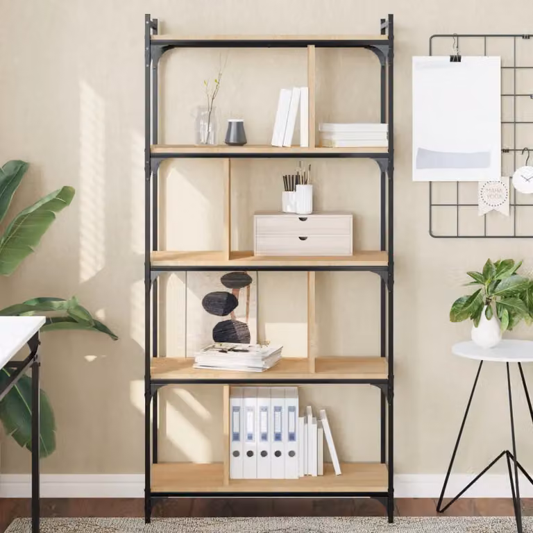 Libreria vidaXL in stile industriale con 5 ripiani, Rovere Sonoma e metallo, L: 76 cm, P: 32 cm, H: 158 cm