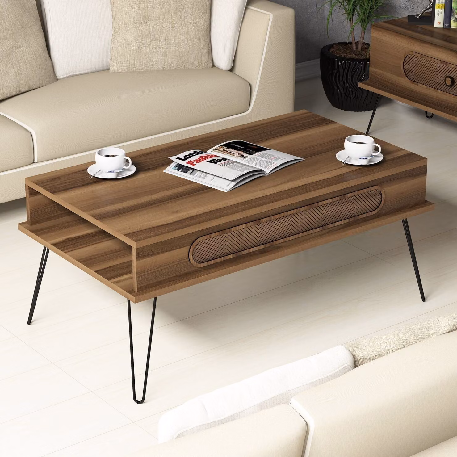 Skye Decor, Ekol - Walnut, tavolino, noce, 100% pannelli truciolari rivestiti in melamina, 105 x 56 x 45,8 cm