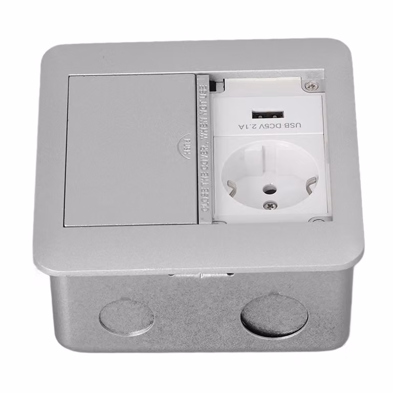 Presa di corrente UE, multifunzionale, 2 prese, ignifuga, impermeabile, presa di corrente integrata, 250 V, grigio argento