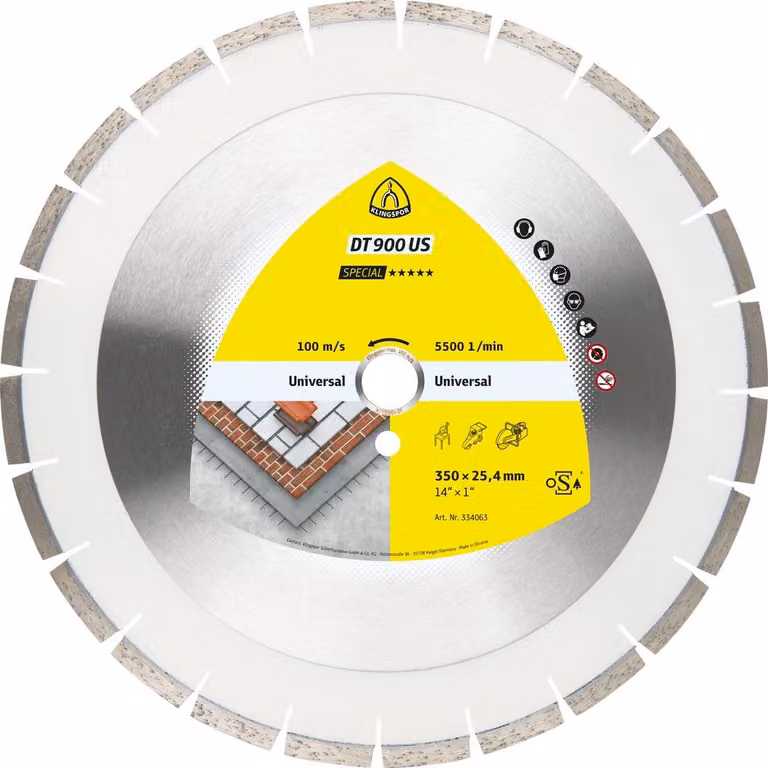 Klingspor DT 900 US dischi da taglio diamantati, 400 x 3,6 x 25,4 mm 28 segmenti 40 x 3,6 x 10 mm, a denti stretti