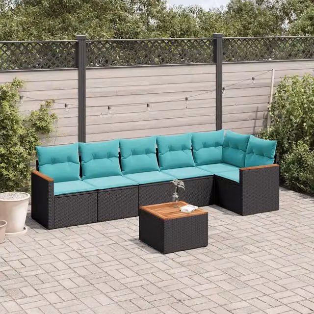 Set Divani da Giardino 7 pz con Cuscini Nero in Polyrattan 3225994