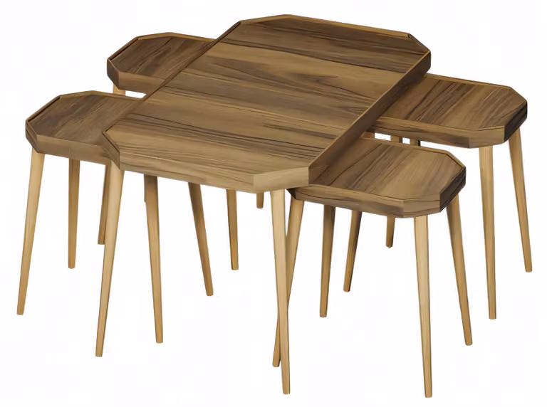 Moderner brauner Holz-Couchtisch mit Beistelltischen im Set