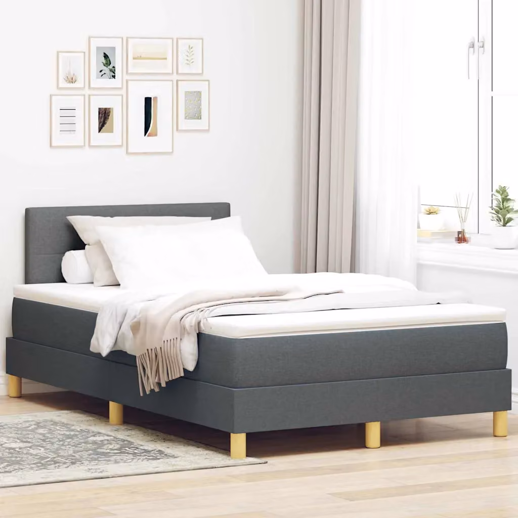 Letto moderno vidaXL con illuminazione LED sottostante e porta di ricarica USB, rivestito in tessuto grigio, L 120 x P 200 cm – 1