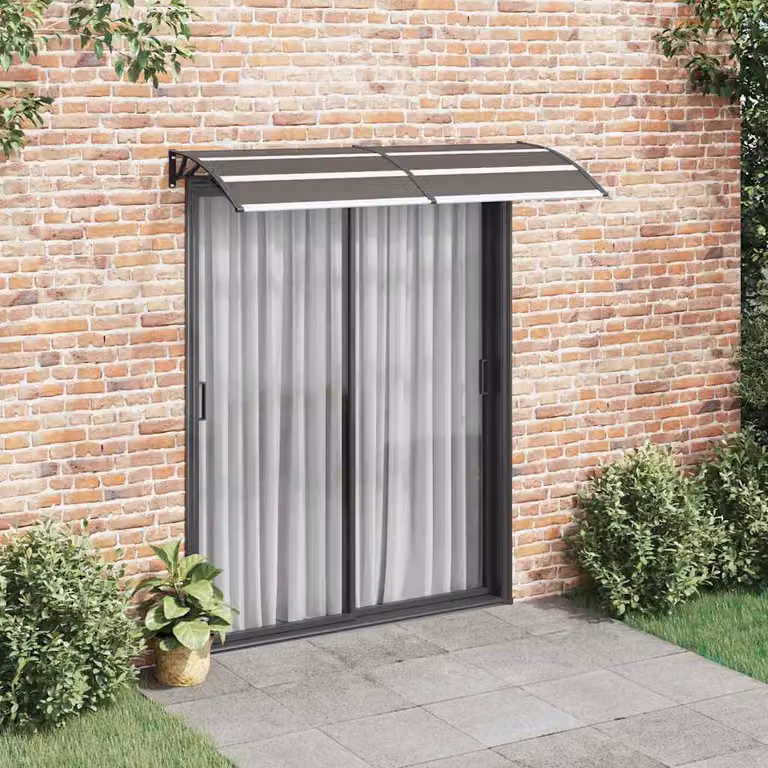 Pensilina per porta vidaXL in policarbonato e alluminio, colore nero, L: 200 cm, P: 75 cm